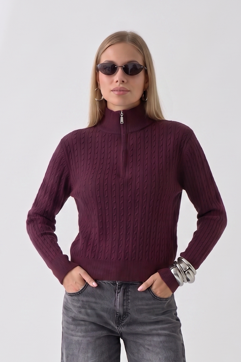 Pull Trecce Con Zip vinaccio|Colore:Vinaccio