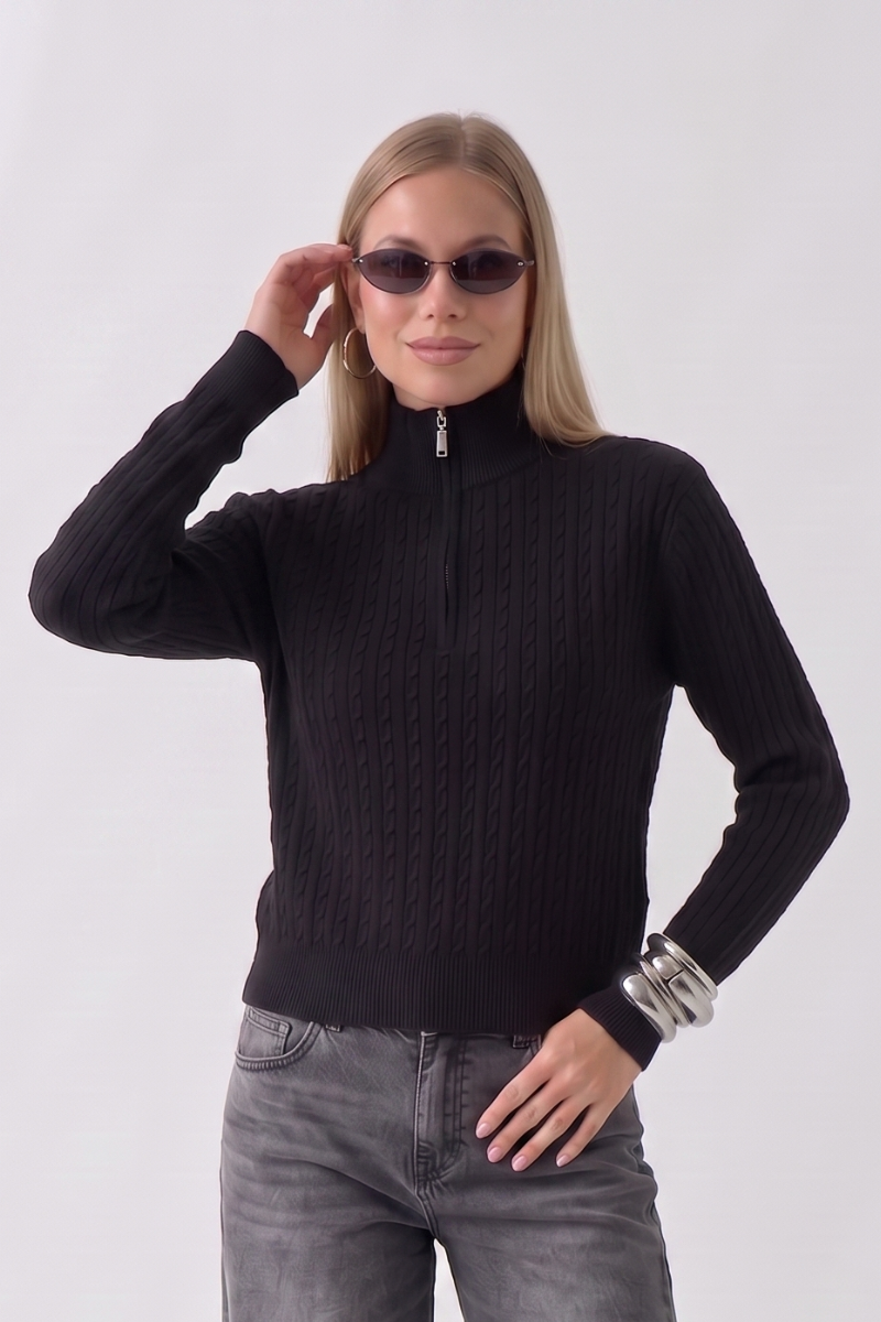 Pull Trecce Con Zip nero|Colore:Nero