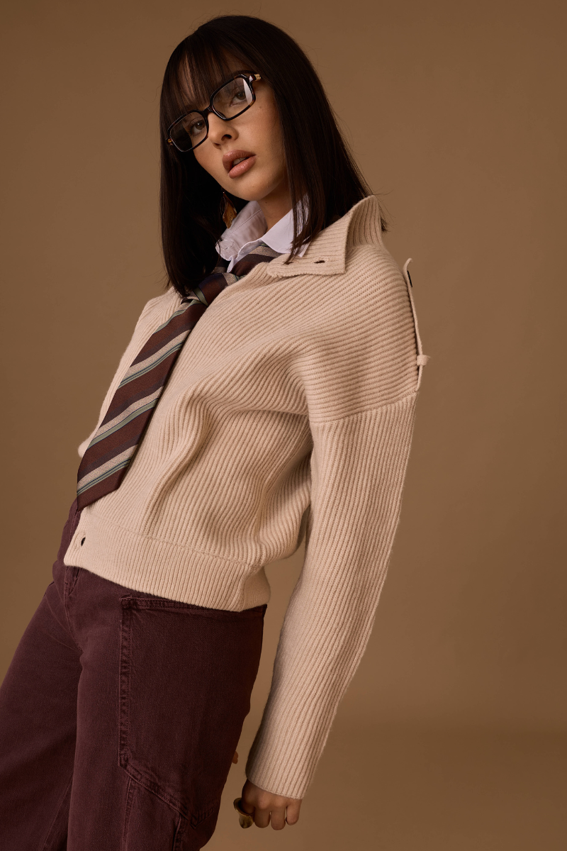 Cardigan A Coste Con Bottoni beige chiaro|Colore:Beige chiaro