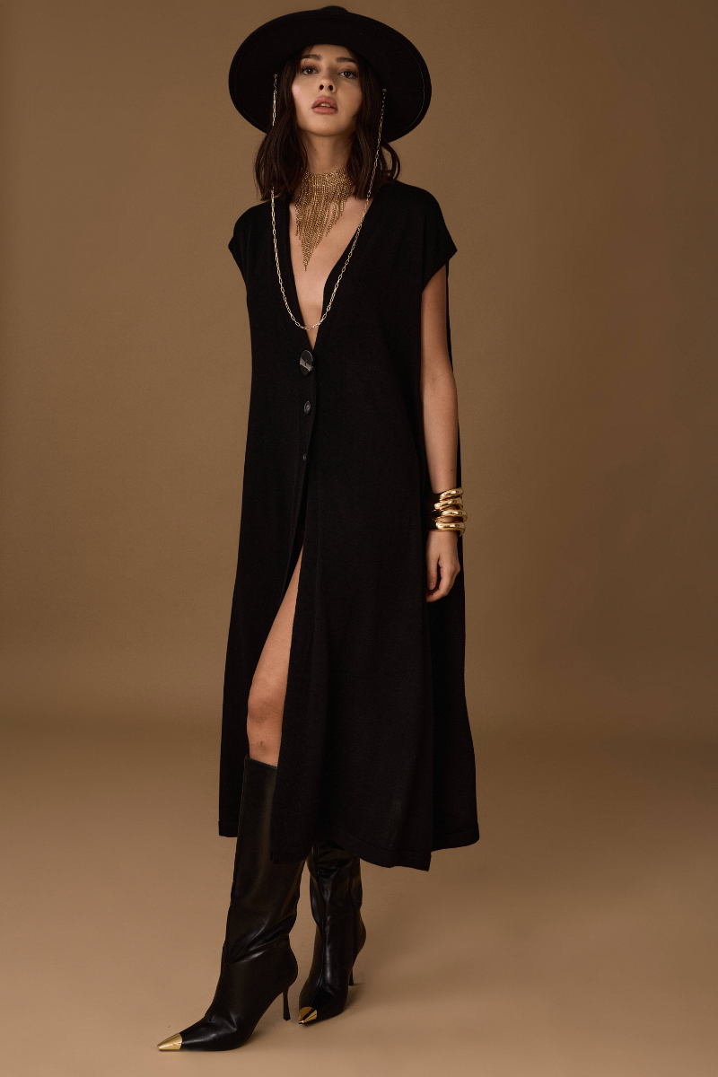 Gilet Lungo Maglia Nero|Colore:Nero