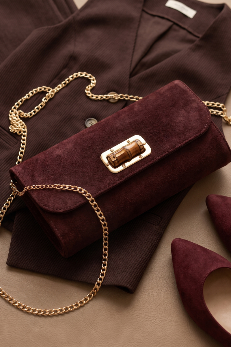 Clutch Bamboo vinaccio|Colore:Vinaccio