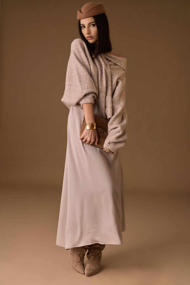 Gonna Satin beige|Colore:Beige