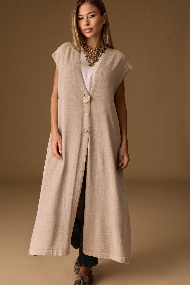 Gilet Lungo Maglia Tortora|Colore:Tortora