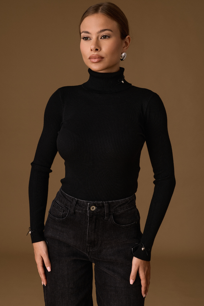 Maglia Costine Fiocco Nero|Colore:Nero