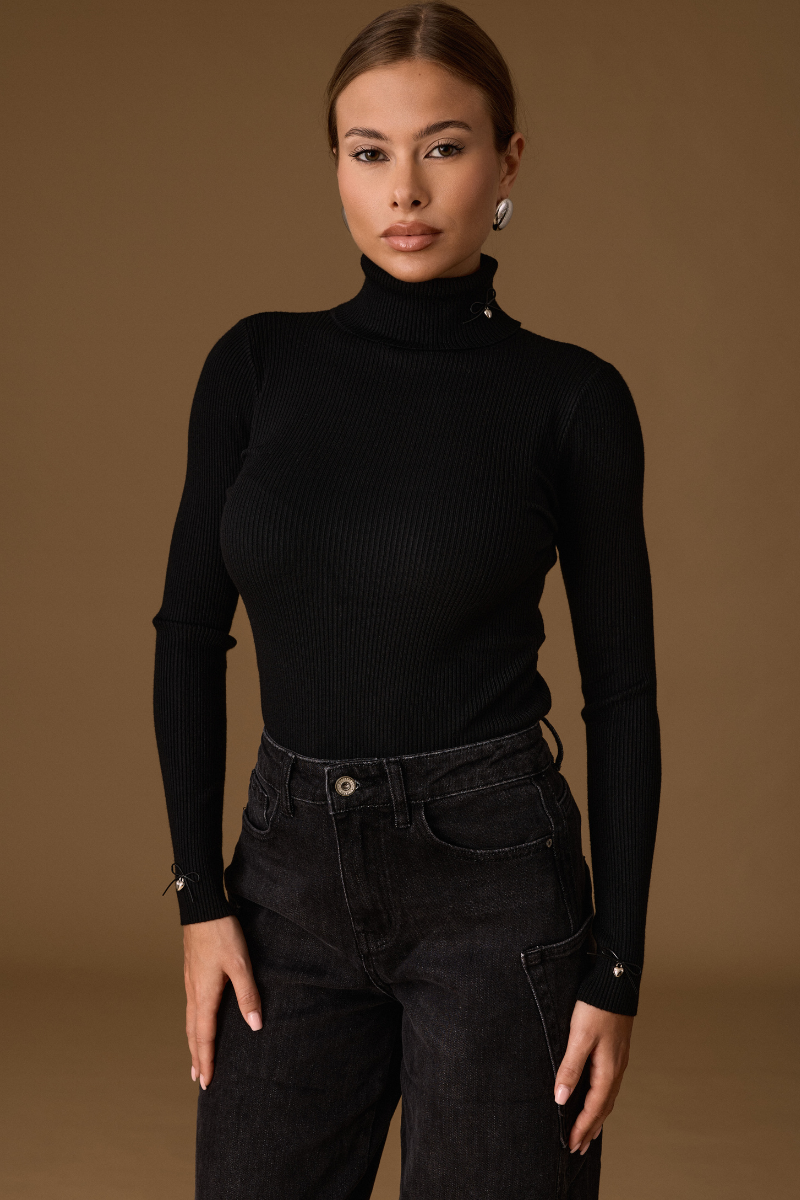 Maglia Costine Fiocco Nero|Colore:Nero