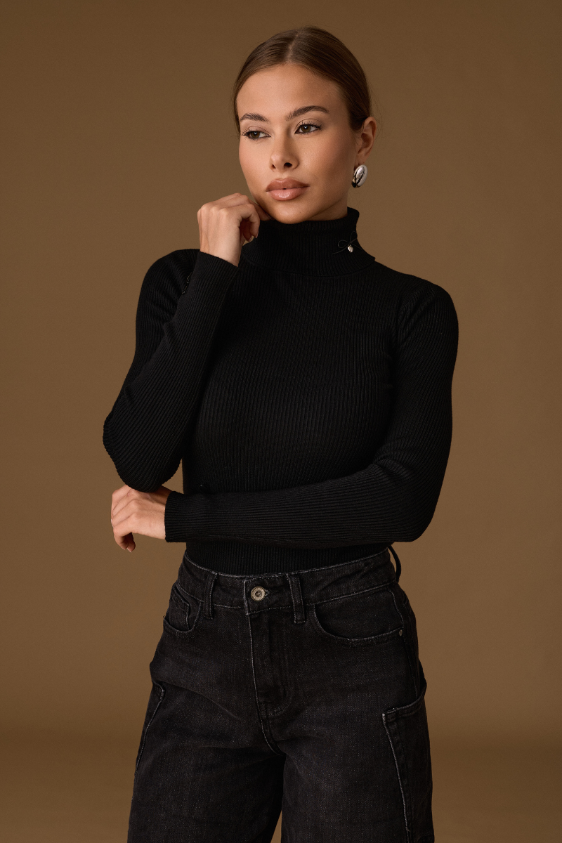 Maglia Costine Fiocco Nero|Colore:Nero