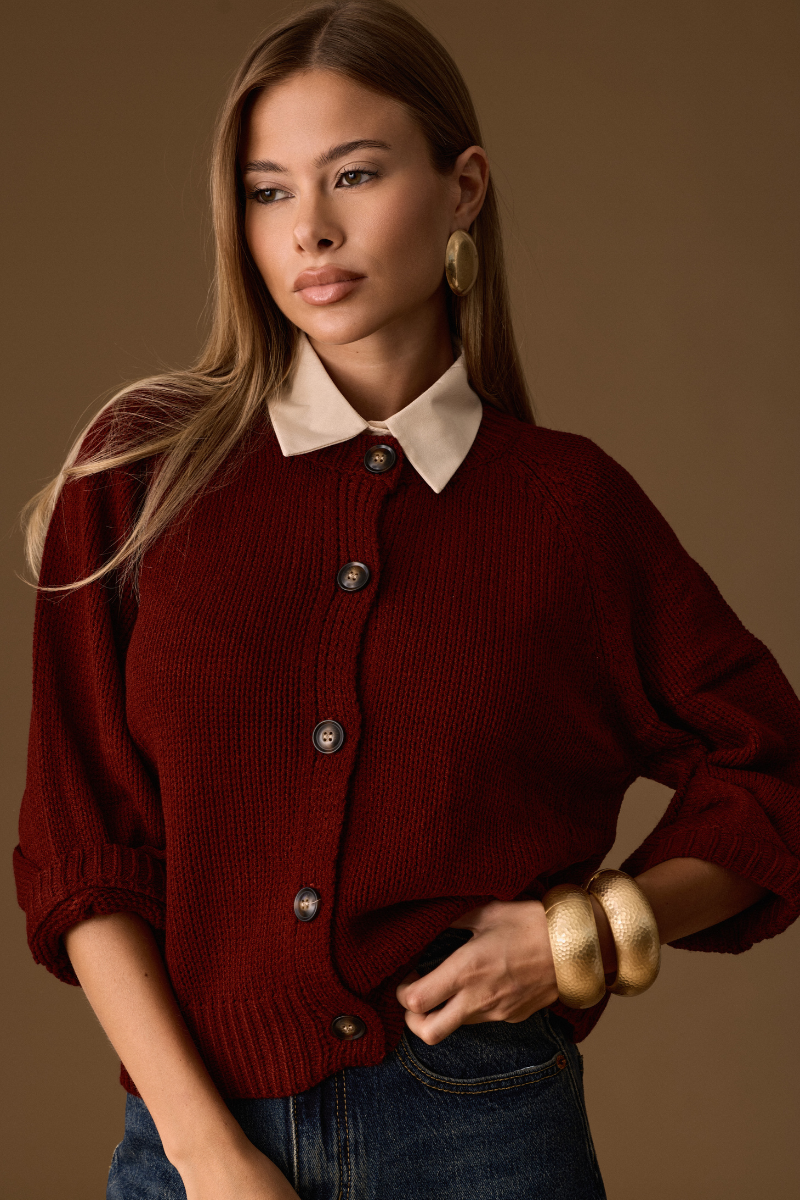 Cardigan Lauren Bordeaux|Colore:Bordeaux