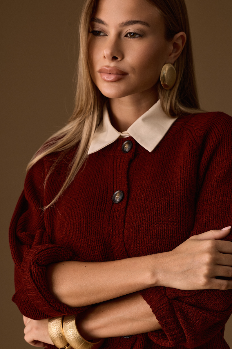 Cardigan Lauren Bordeaux|Colore:Bordeaux