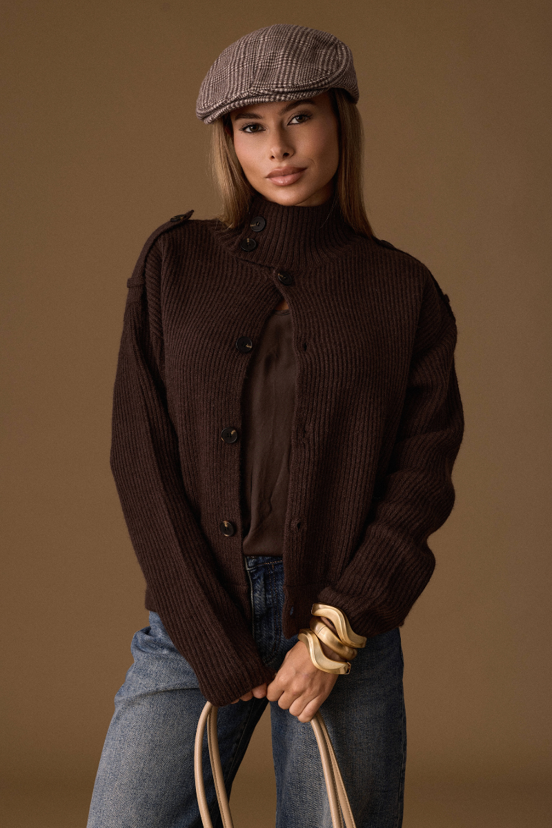 Cardigan A Coste Con Bottoni Testa di moro|Colore:Testa di moro