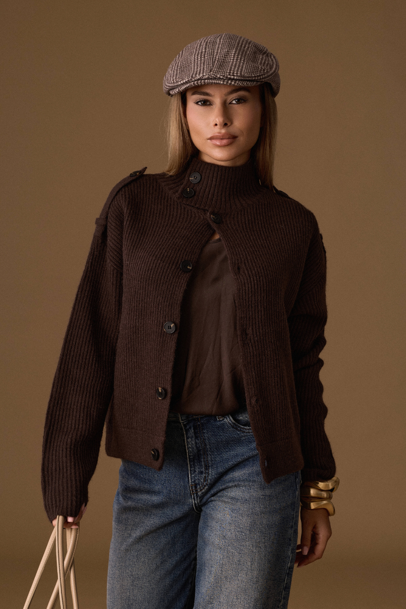 Cardigan A Coste Con Bottoni Testa di moro|Colore:Testa di moro