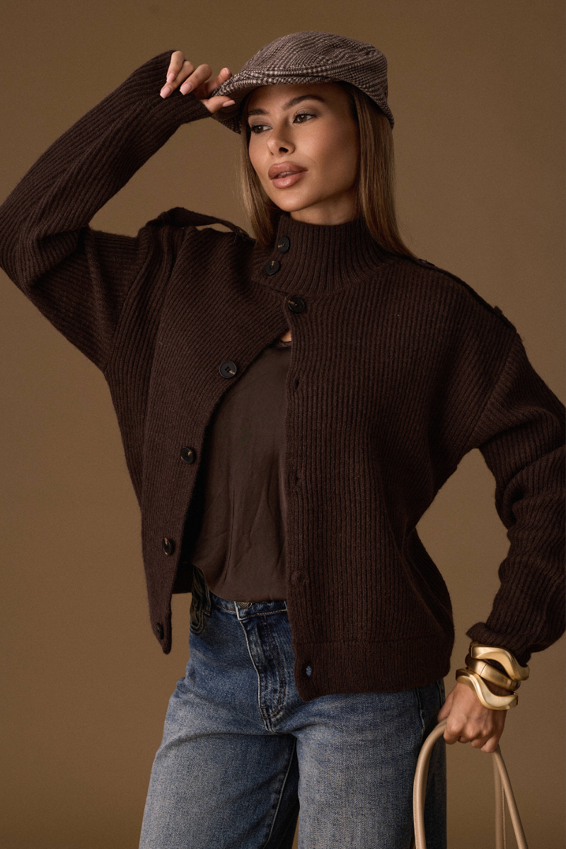 Cardigan A Coste Con Bottoni Testa di moro|Colore:Testa di moro