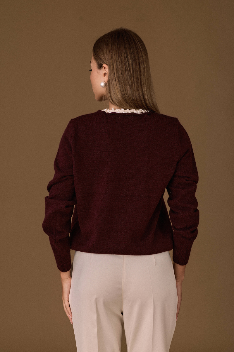 Maglia Cravattino Perle Vinaccio|Colore:Vinaccio