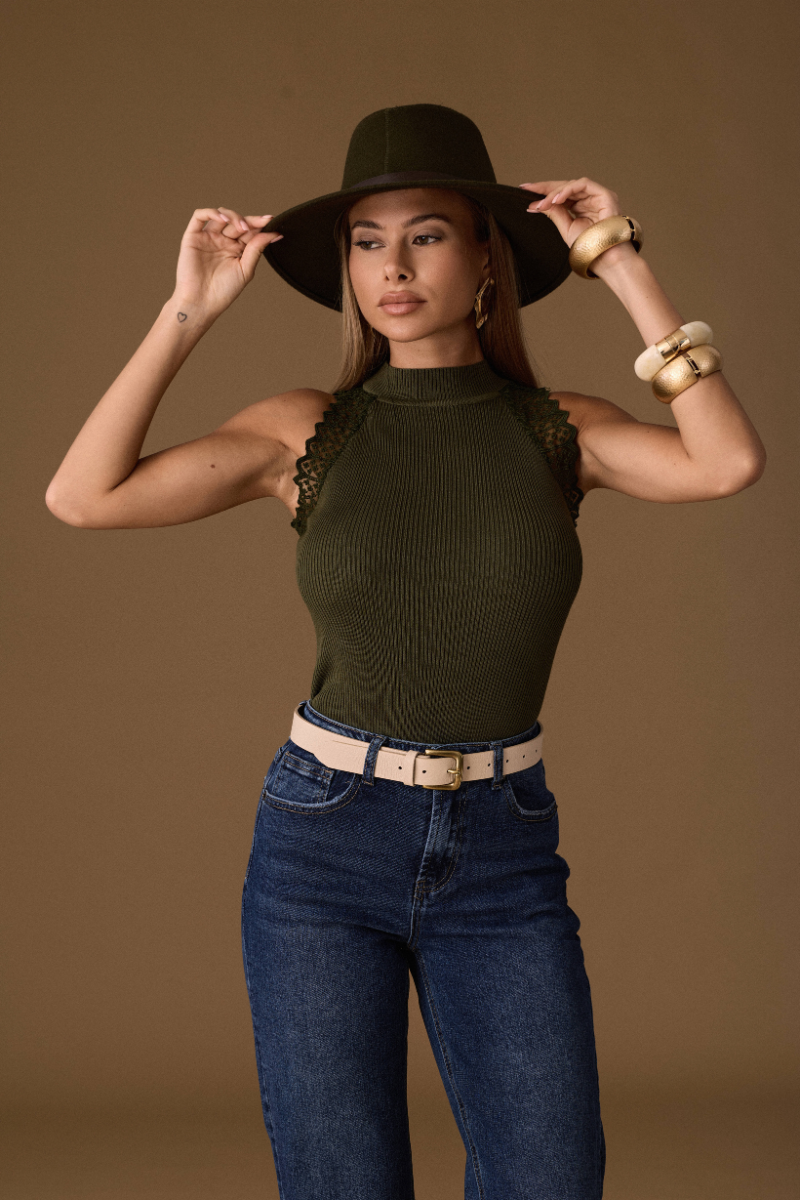 Top Con Pizzo Verde|Colore:Verde