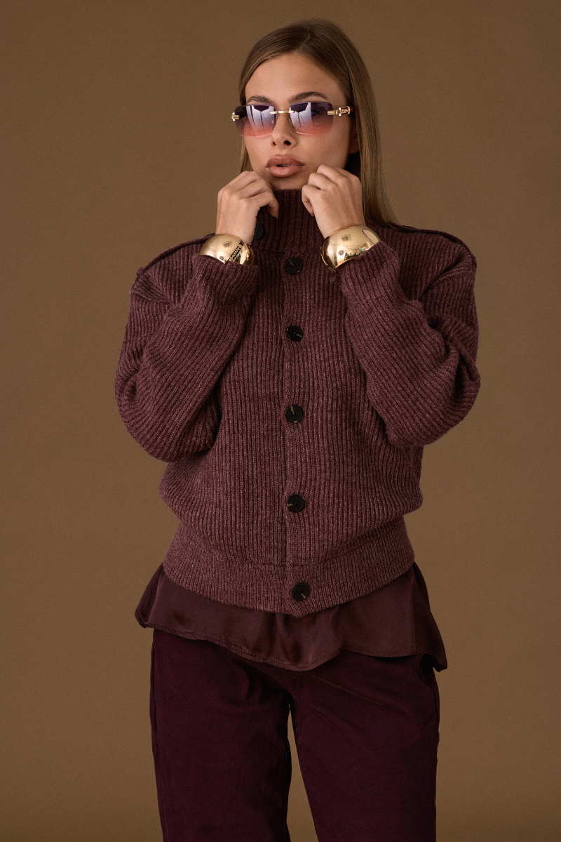 Cardigan A Coste Con Bottoni Malva|Colore:Malva