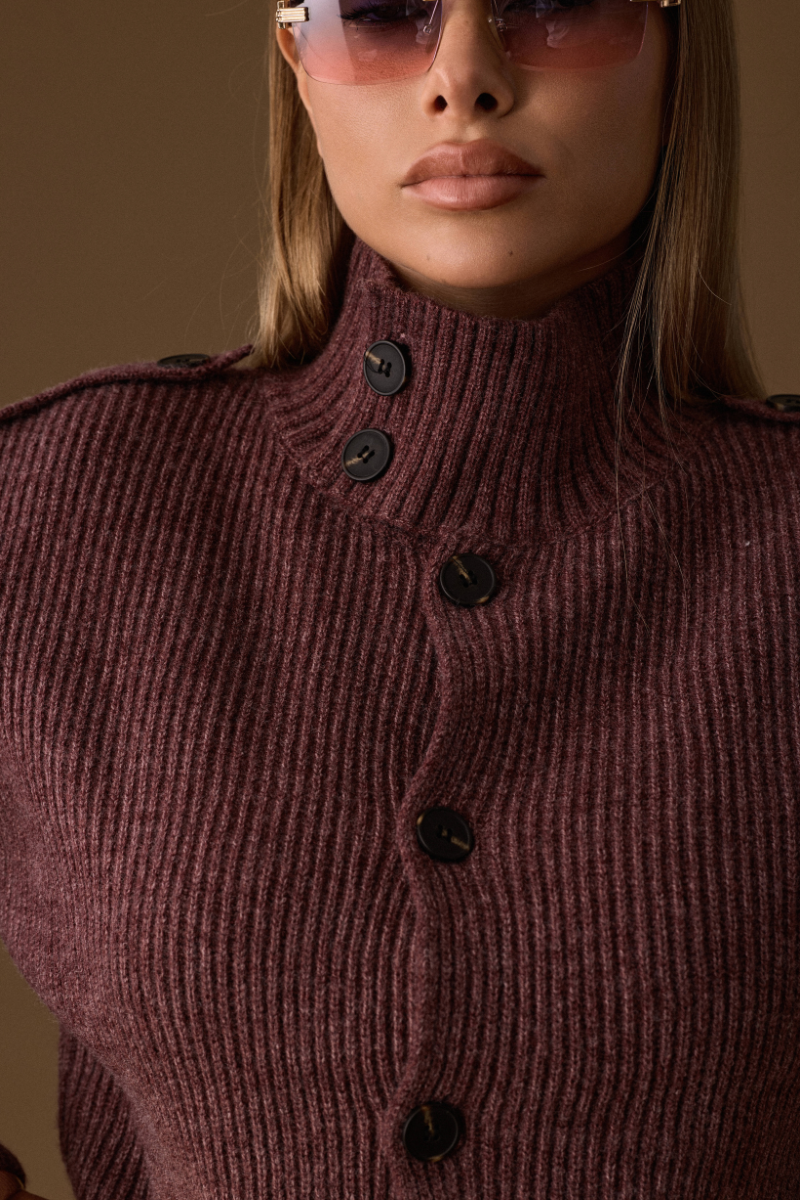 Cardigan A Coste Con Bottoni Malva|Colore:Malva