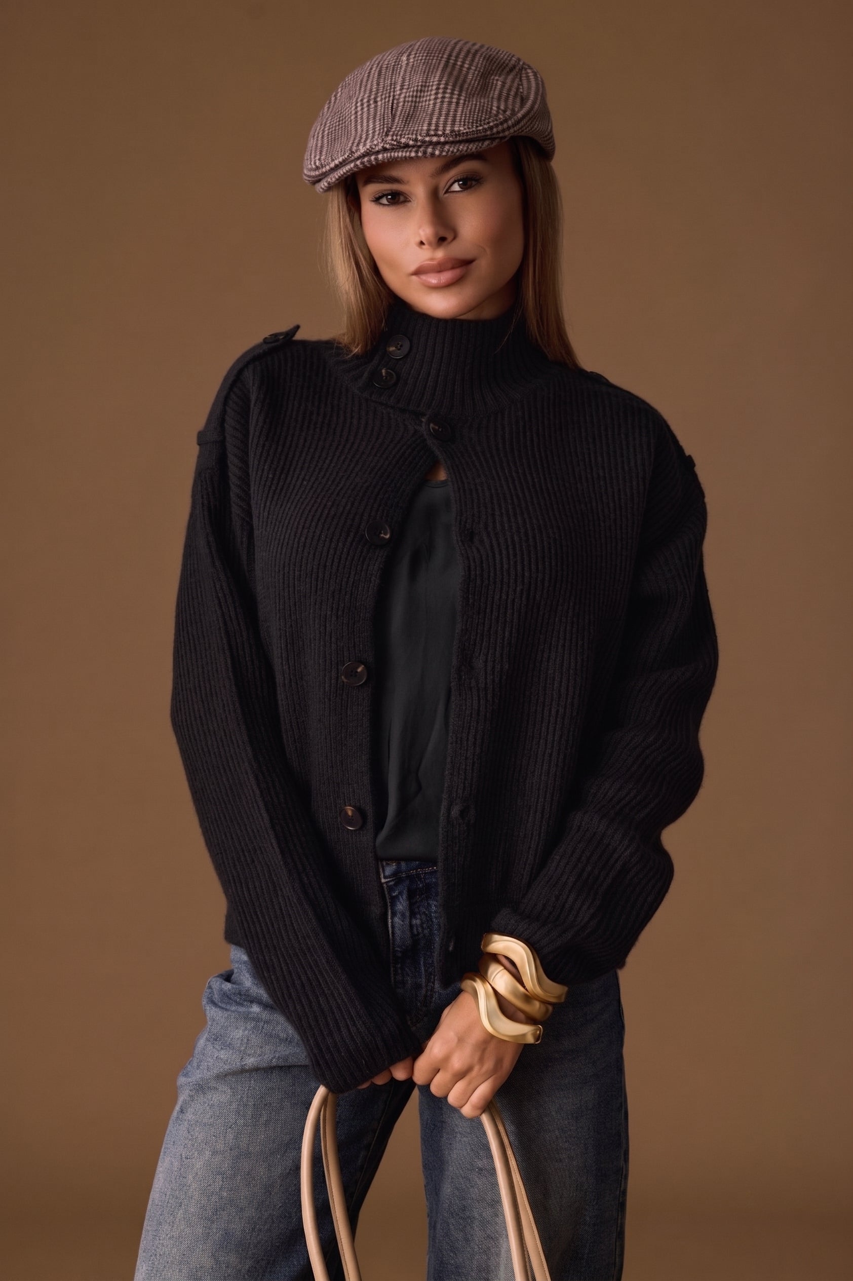 Cardigan A Coste Con Bottoni Nero|Colore:Nero