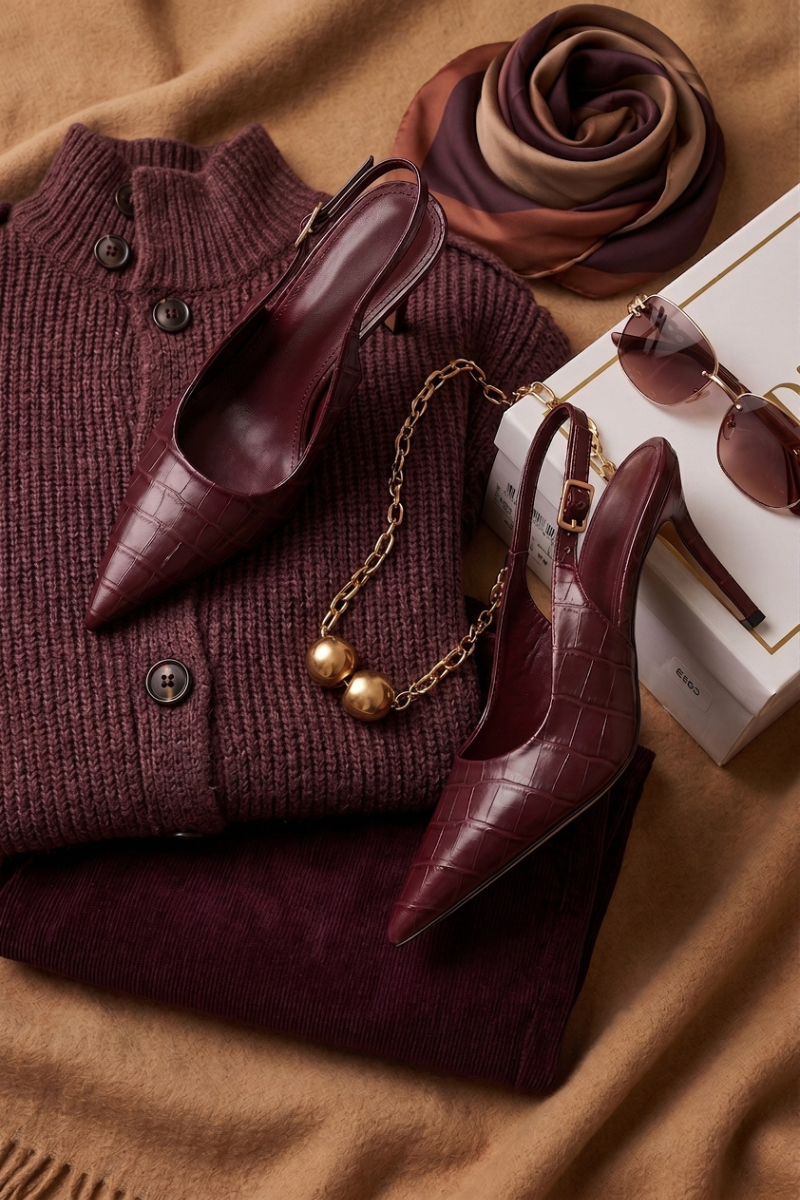 Slingback Effetto Cocco vinaccio|Colore:Vinaccio