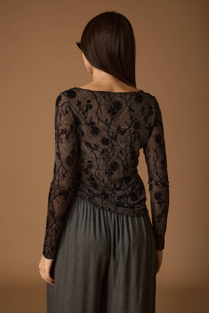 Maglia Tulle Rose nero|Colore:Nero