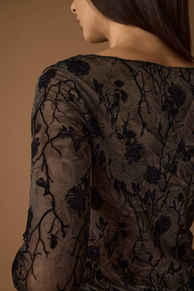 Maglia Tulle Rose nero|Colore:Nero