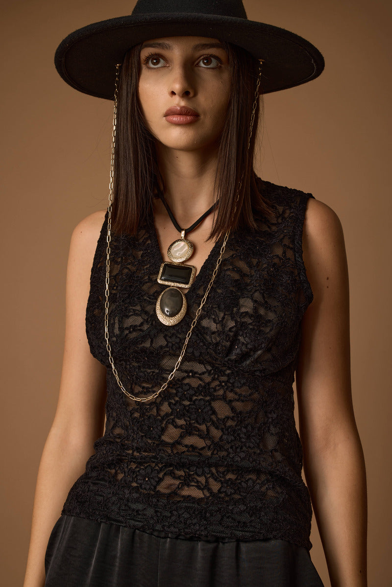 Coordinato In Pizzo nero|Colore:Nero