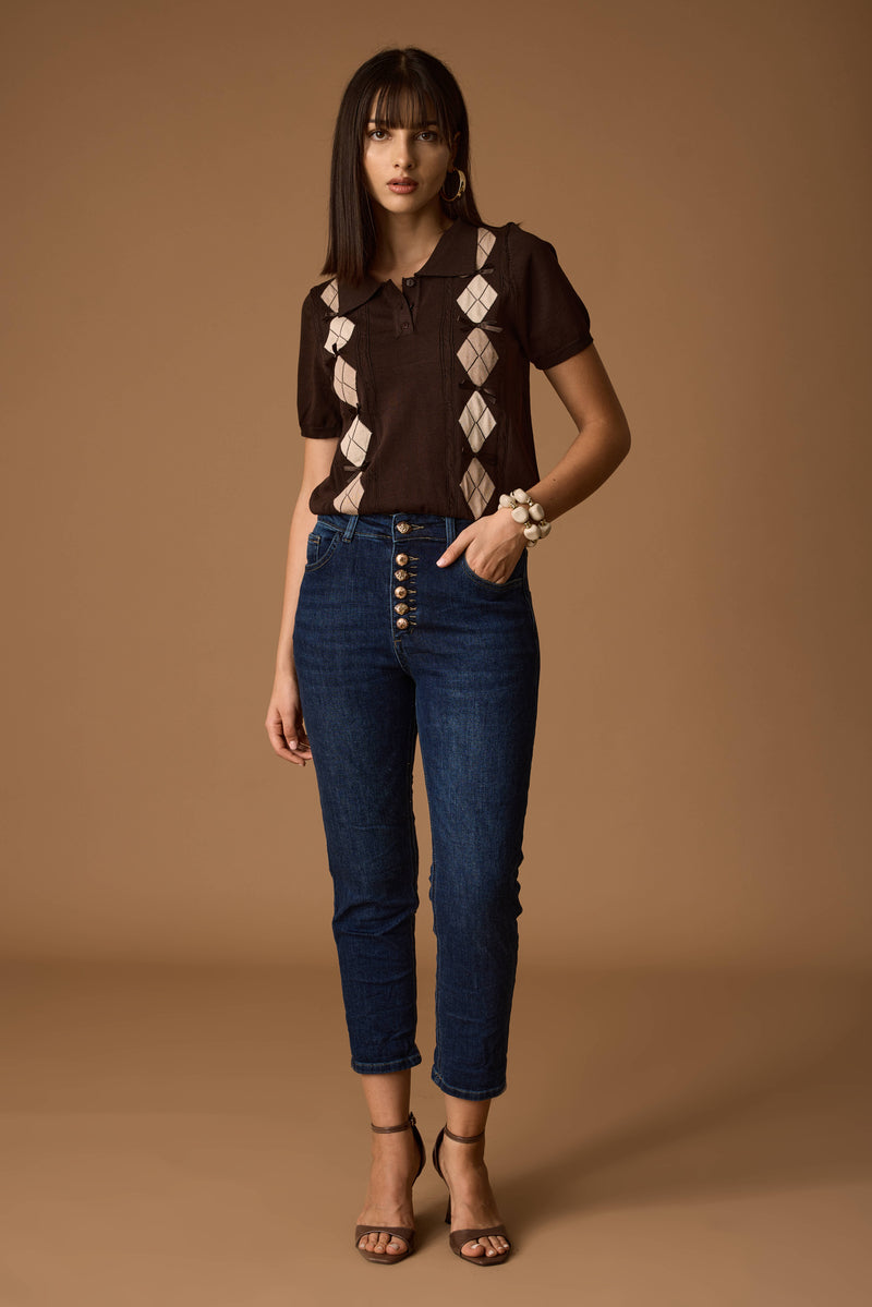 Jeans Bottoni Gioiello denim|Colore:Denim