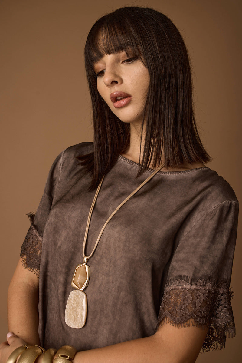 Collana Ciondolo Pietra beige|Colore:Beige