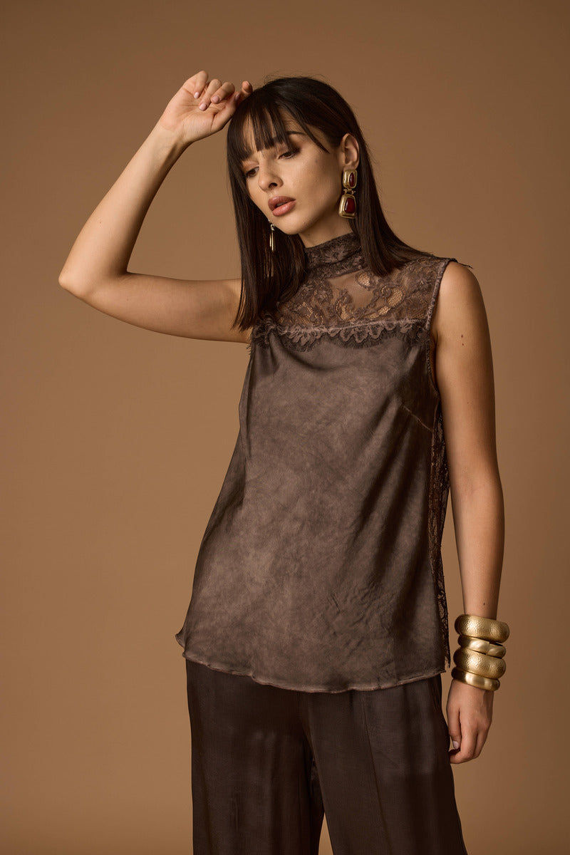 Blusa Pizzo testa di moro|Colore:Testa di moro