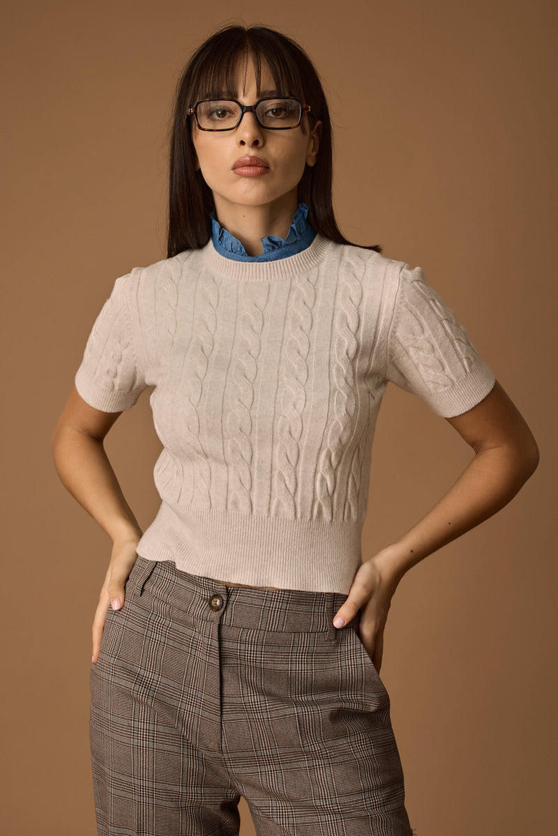 Pull Mezza Manica Trecce gesso|Colore:Gesso