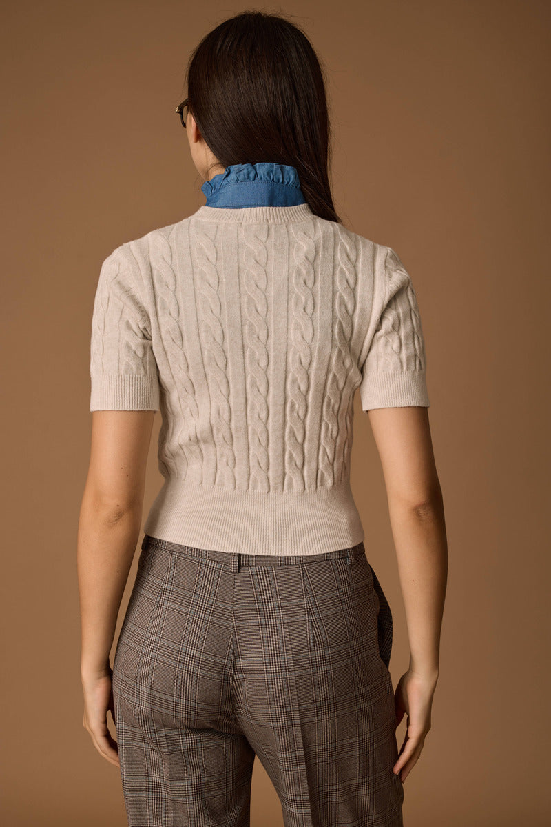 Pull Mezza Manica Trecce gesso|Colore:Gesso