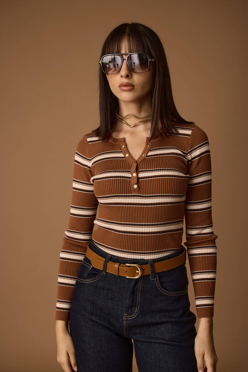 Maglia Righe Ross tabacco|Colore:Tabacco