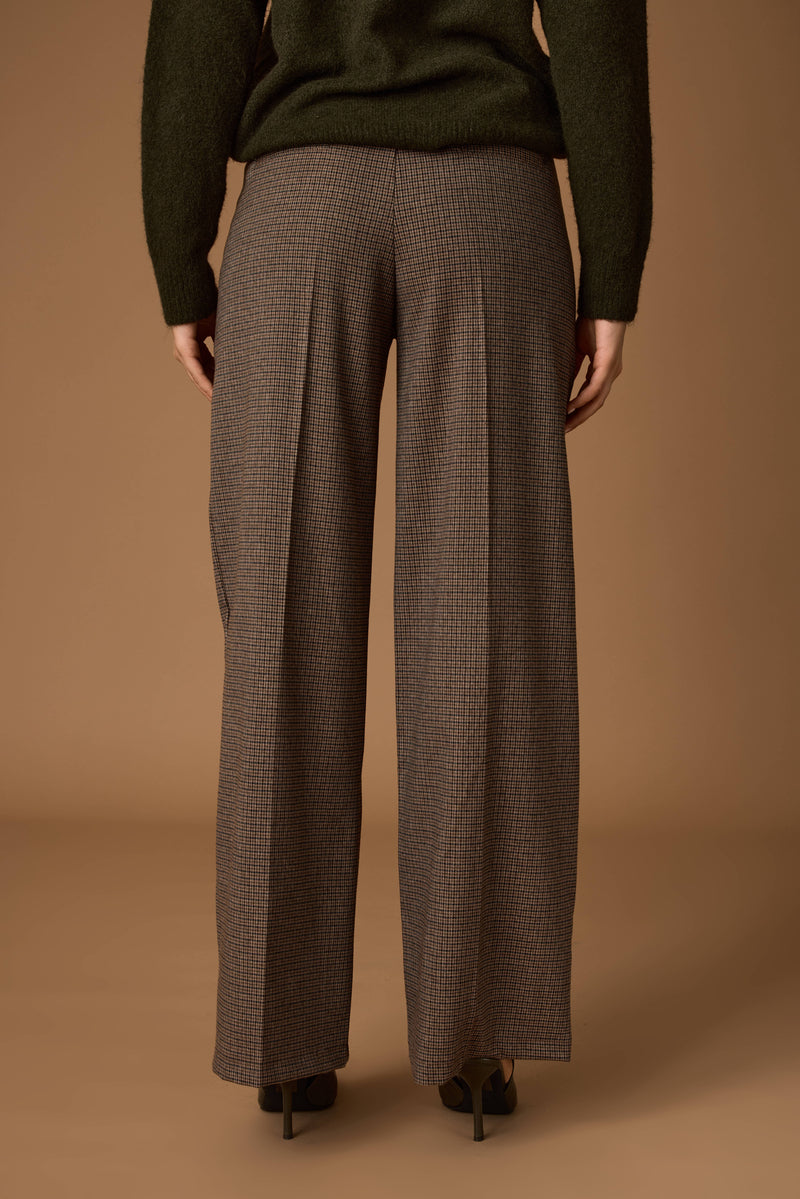 Pantalone Palazzo Pied De Poule Tabacco|Colore:Tabacco