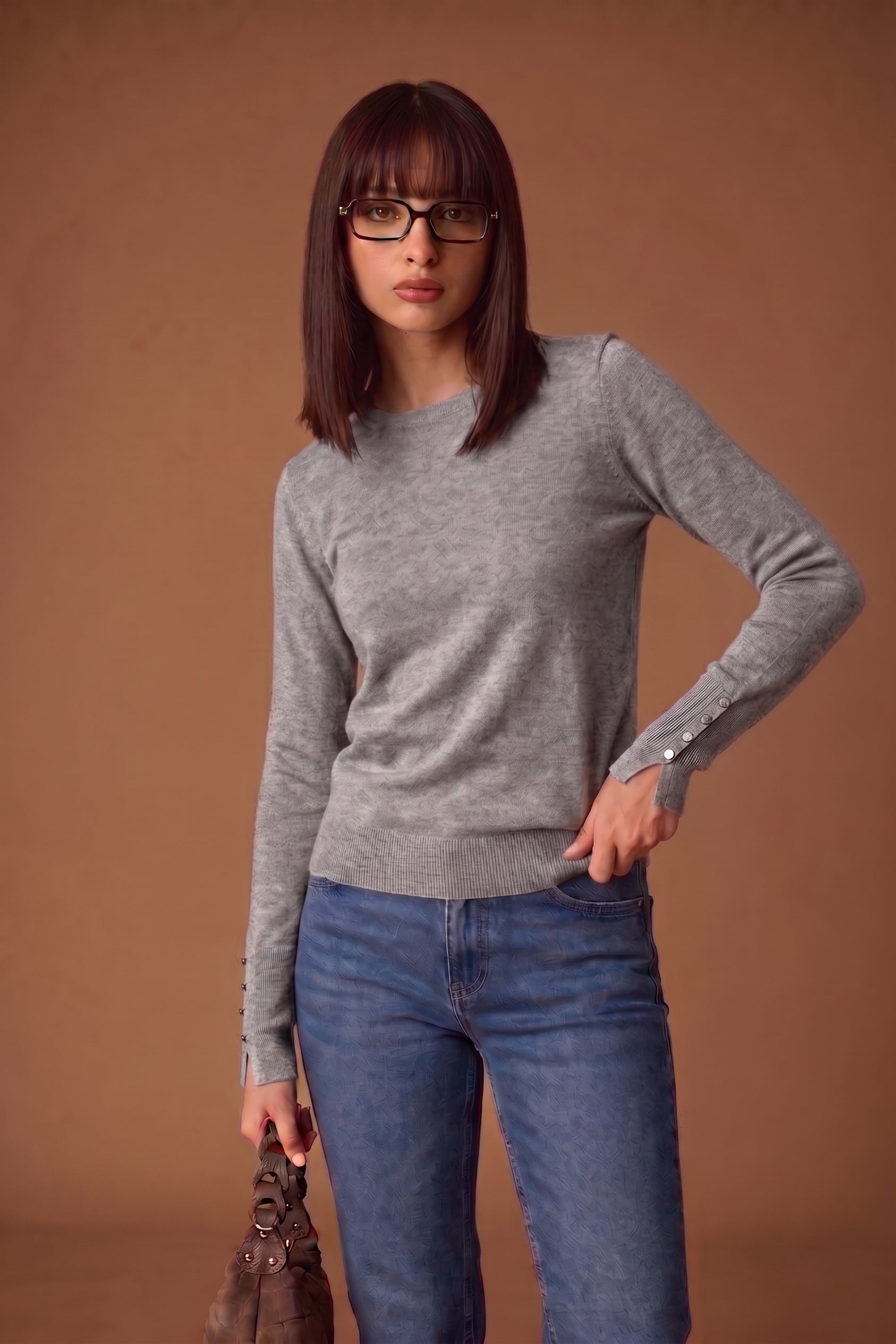 Pull Girocollo Bottonicini Grigio|Colore:Grigio