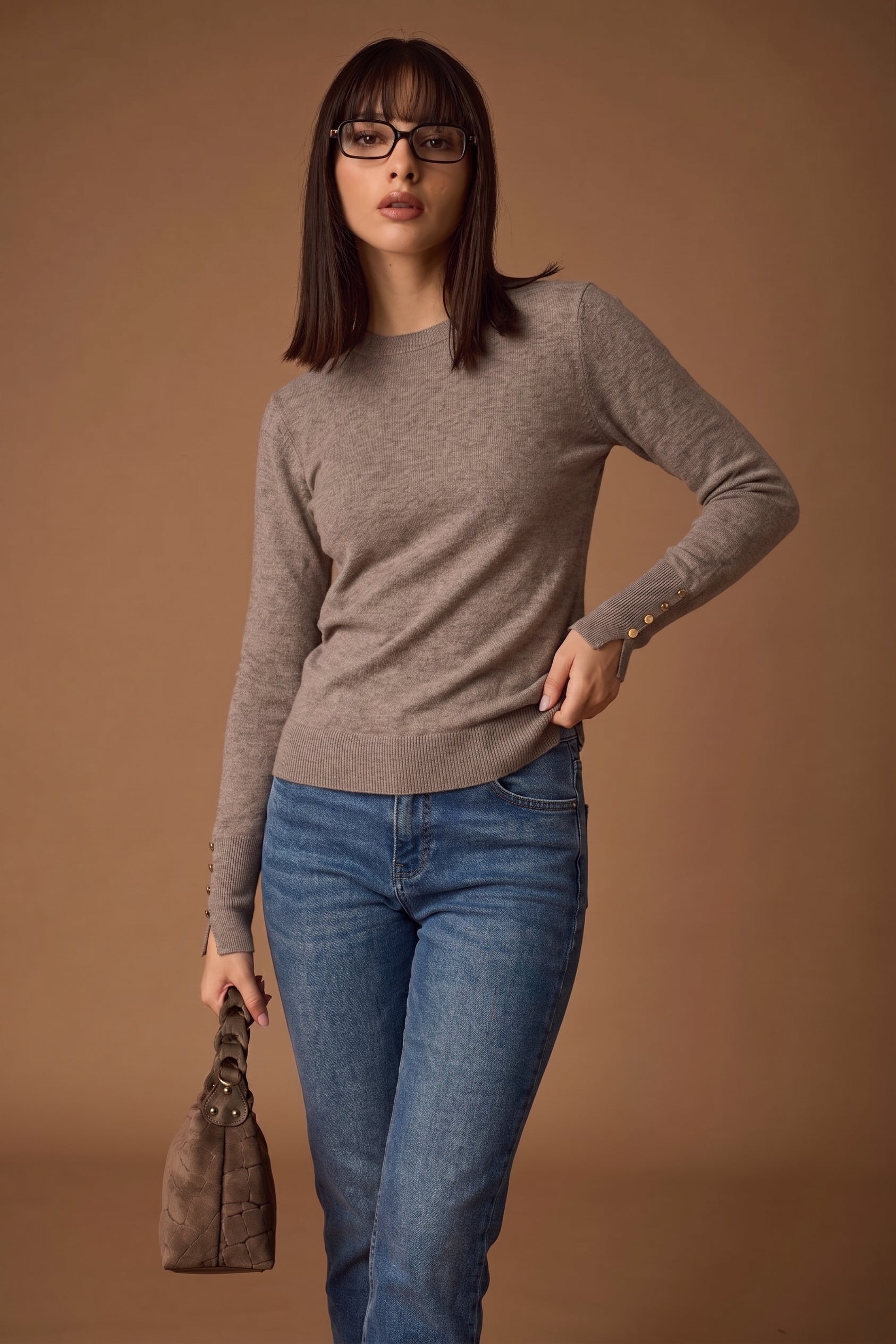 Pull Girocollo Bottonicini Tortora|Colore:Tortora