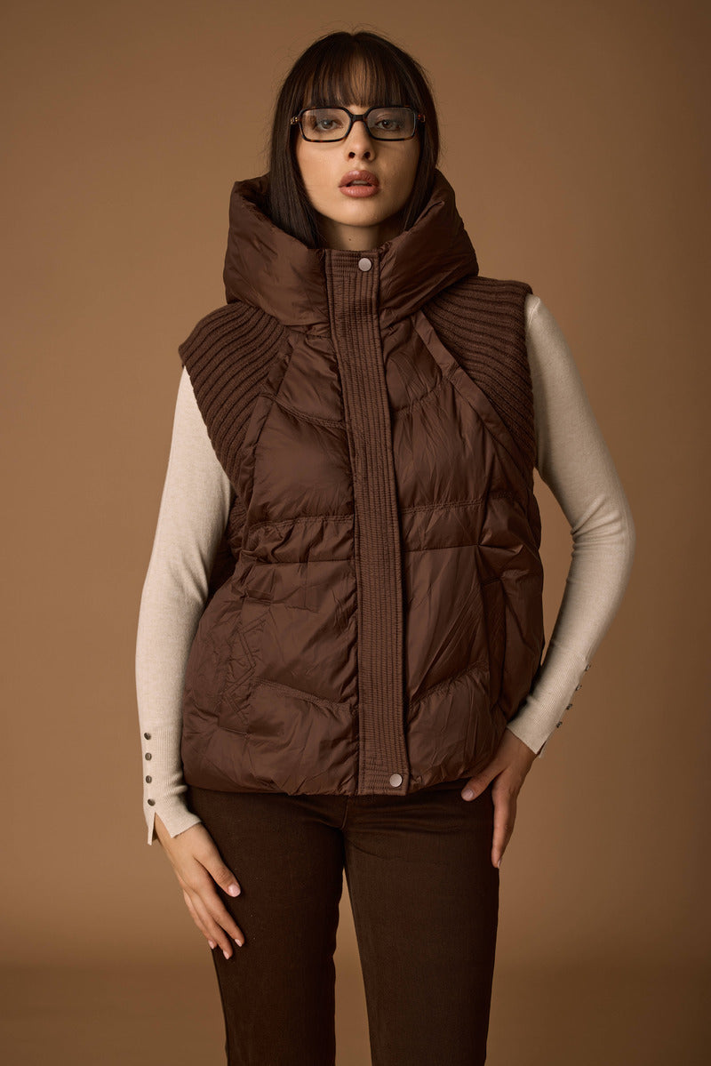 Piumino Smanicato Inserti In Maglia cacao|Colore:Cacao