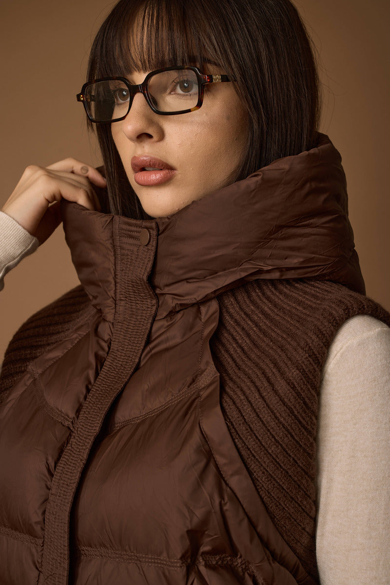Piumino Smanicato Inserti In Maglia cacao|Colore:Cacao