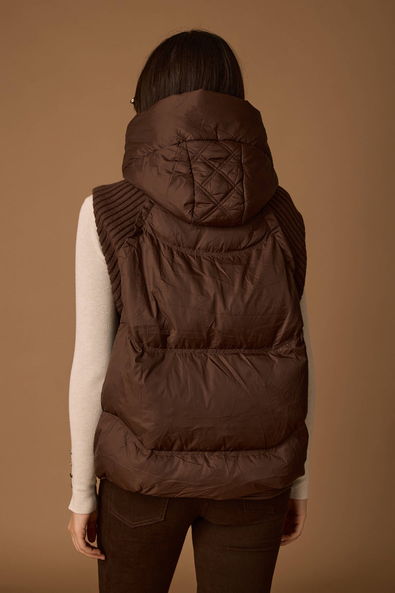 Piumino Smanicato Inserti In Maglia cacao|Colore:Cacao