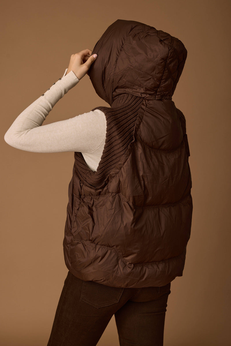 Piumino Smanicato Inserti In Maglia cacao|Colore:Cacao