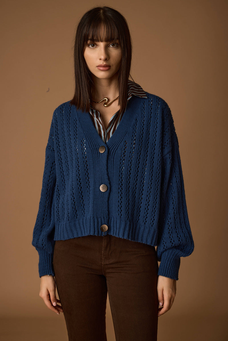 Cardigan Traforato blu navy|Colore:Blu navy
