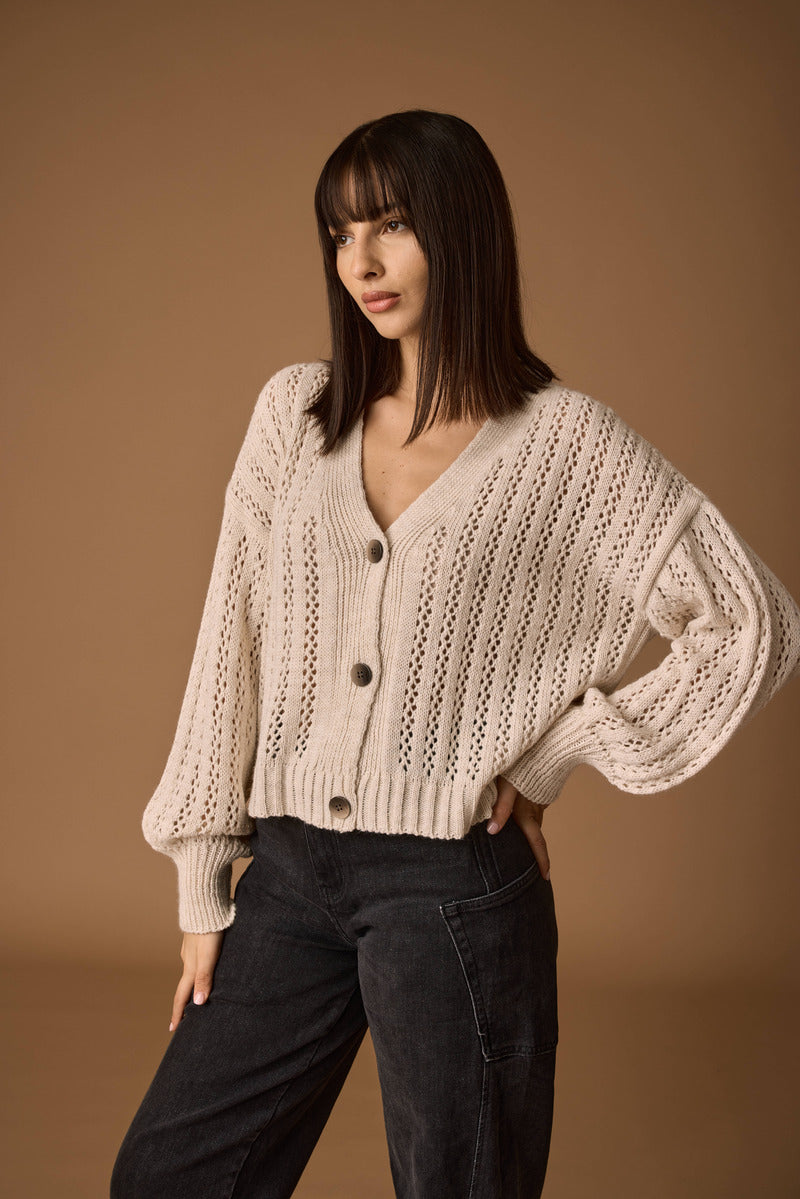 Cardigan Traforato gesso|Colore:Gesso