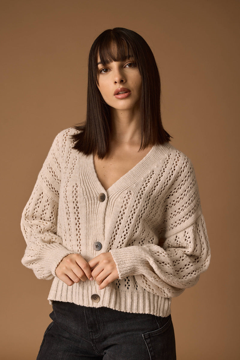 Cardigan Traforato gesso|Colore:Gesso