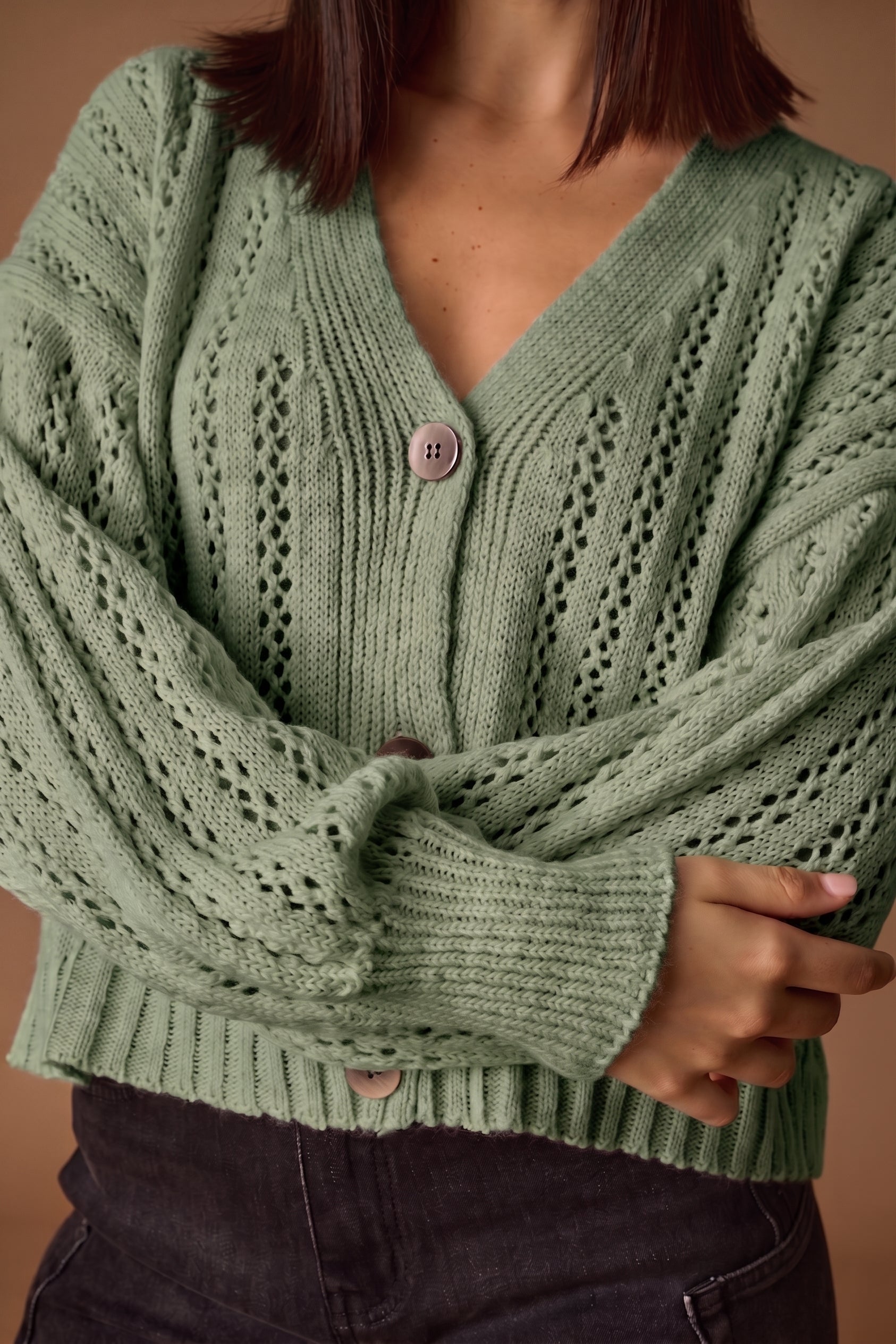 Cardigan Traforato verde salvia|Colore:Verde salvia