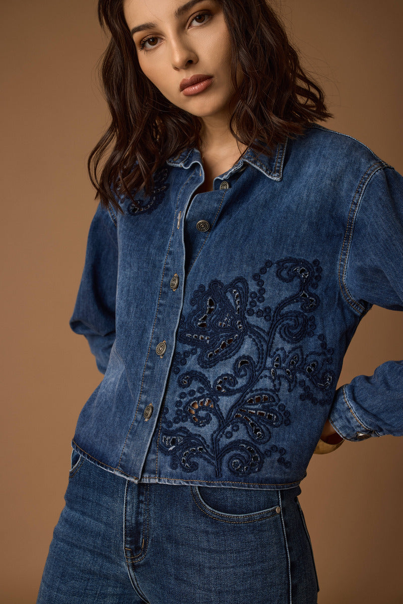 Camicia Denim Con Ricamo denim|Colore:Denim