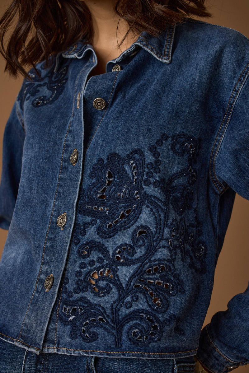 Camicia Denim Con Ricamo denim|Colore:Denim