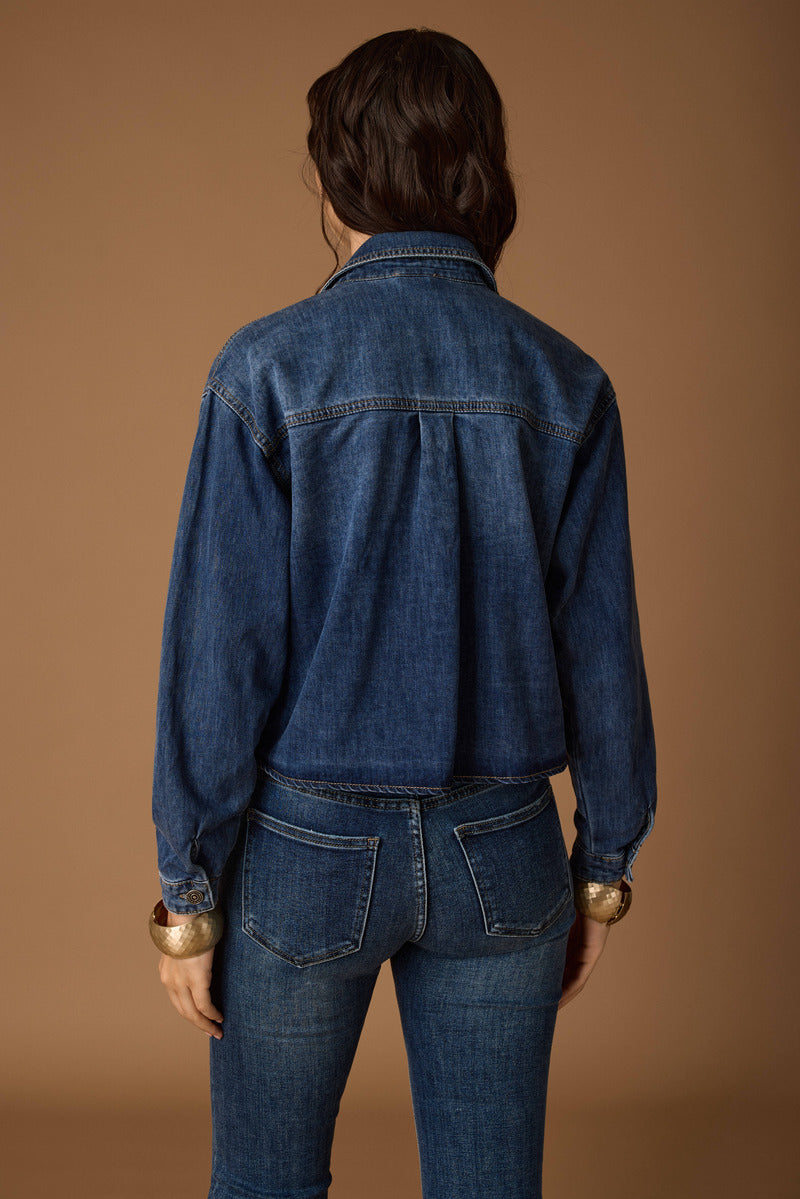 Camicia Denim Con Ricamo denim|Colore:Denim