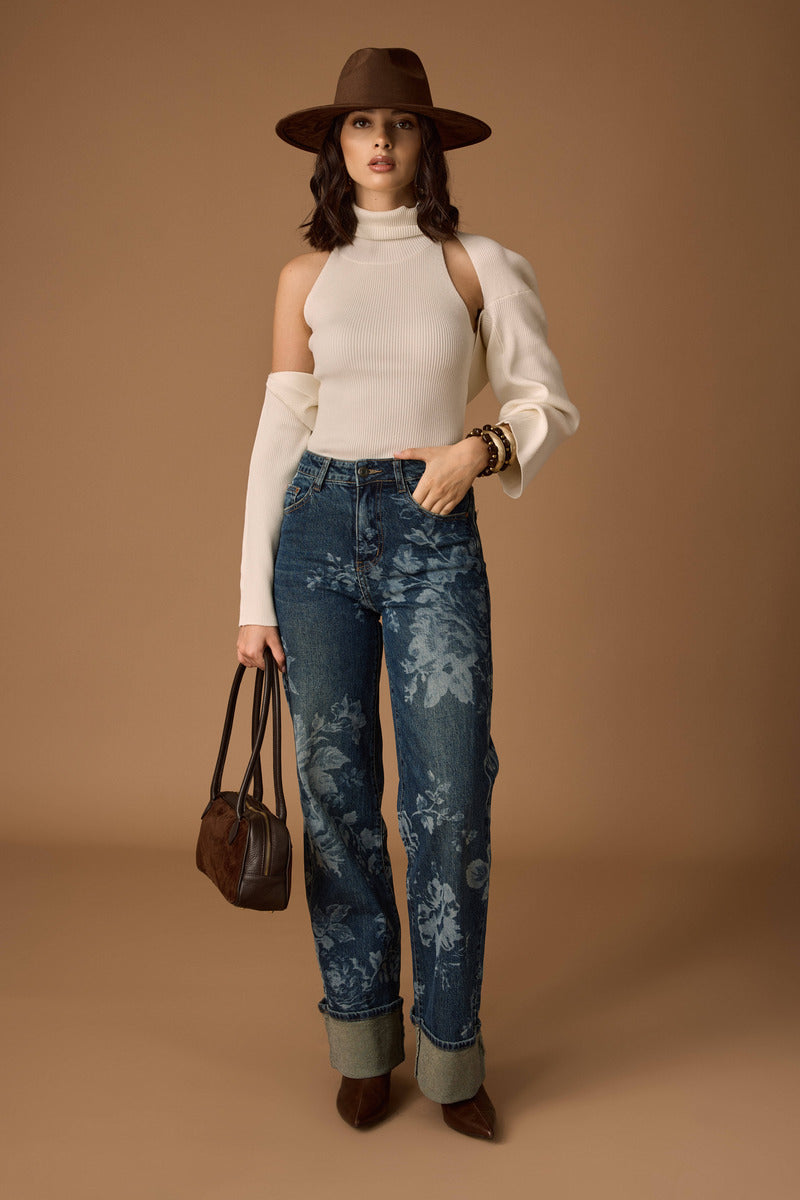 Jeans Fiori denim|Colore:Denim