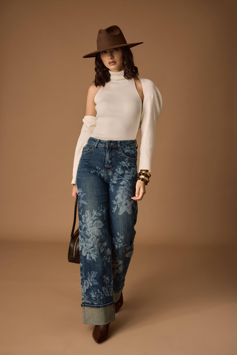 Jeans Fiori denim|Colore:Denim