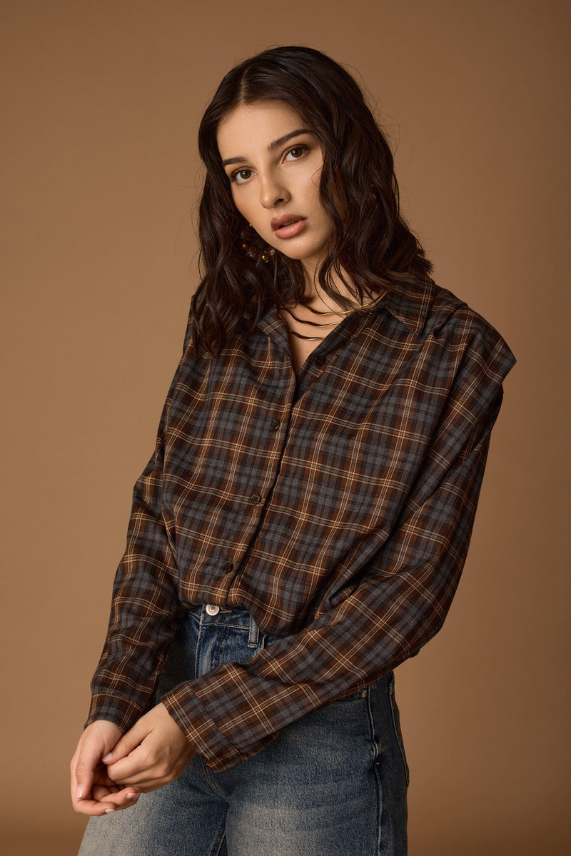 Camicia Quadri Con Elastico cacao|Colore:Cacao