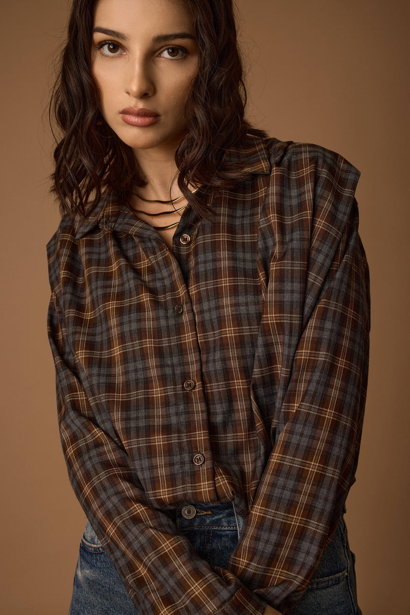 Camicia Quadri Con Elastico cacao|Colore:Cacao