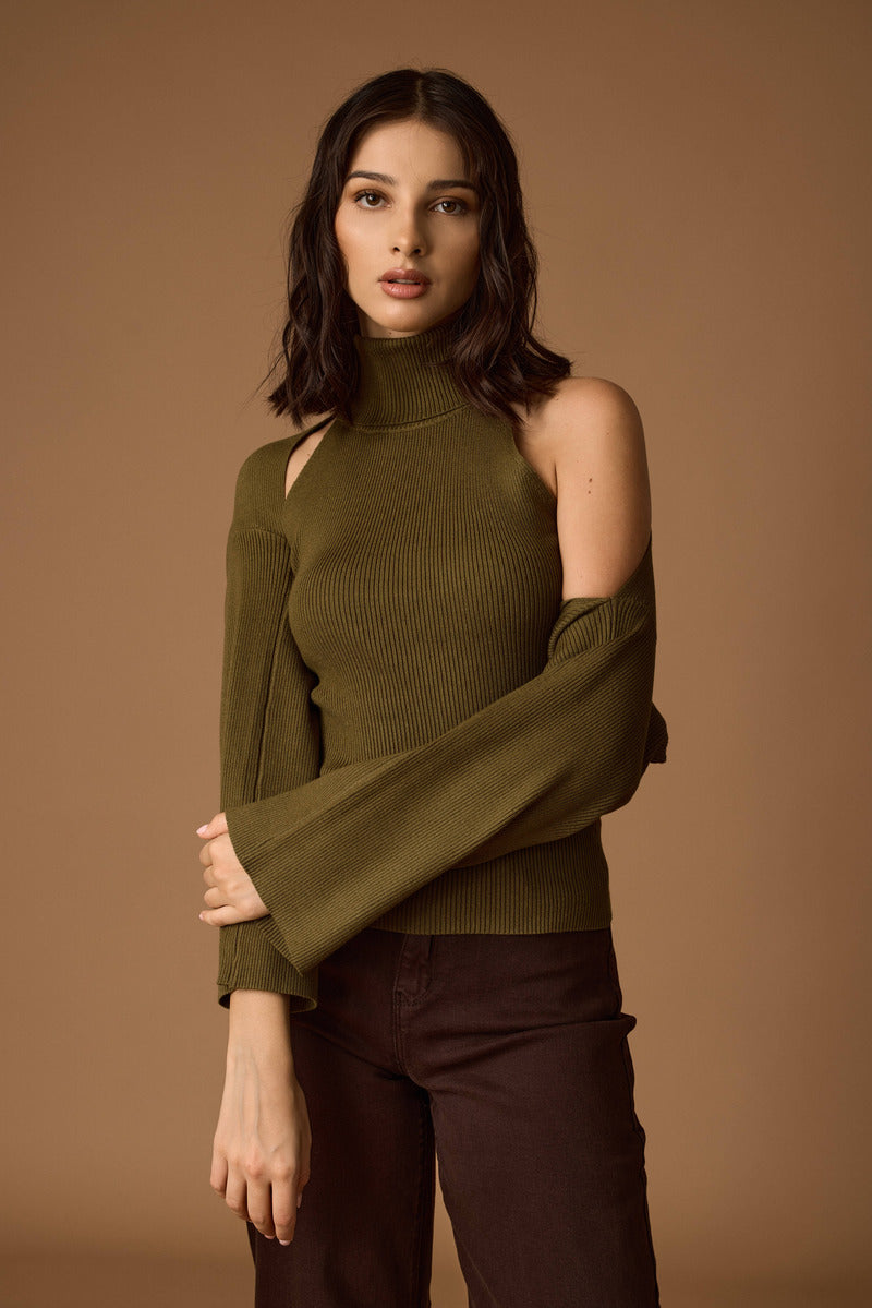 Top Con Coprispalle Verde oliva|Colore:Verde oliva