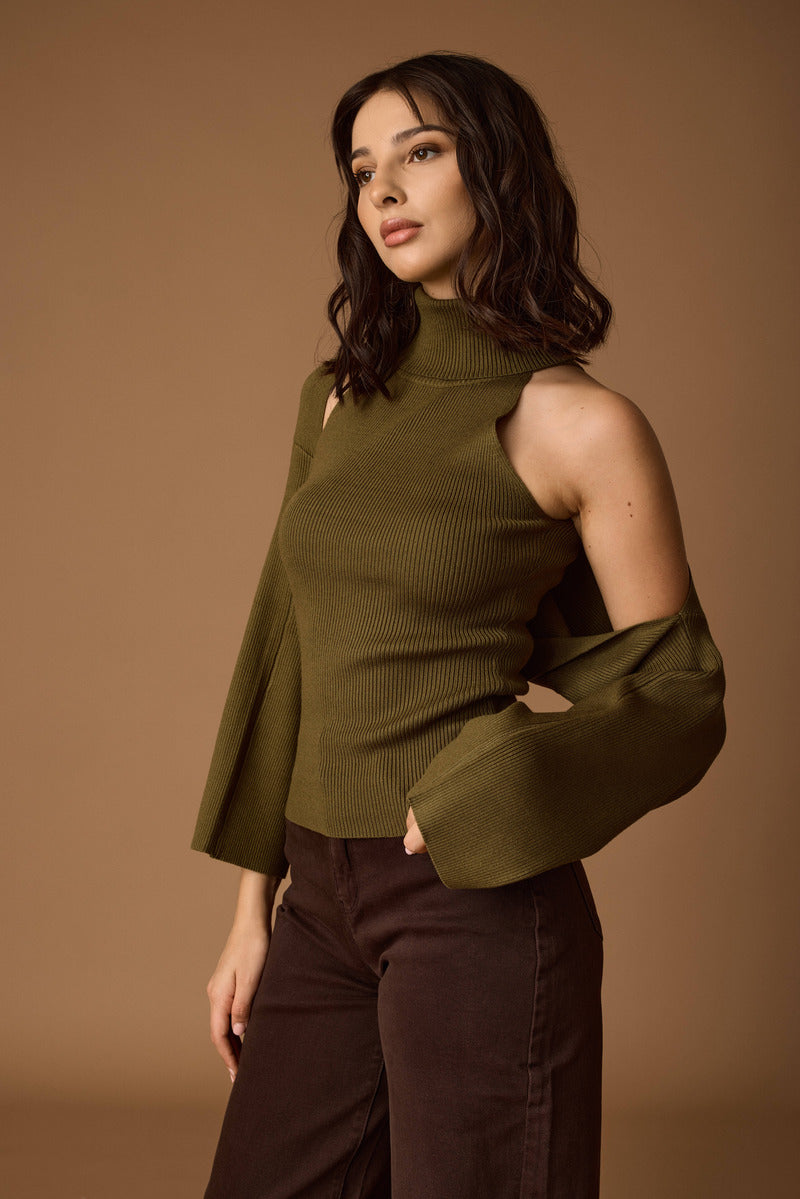 Top Con Coprispalle Verde oliva|Colore:Verde oliva